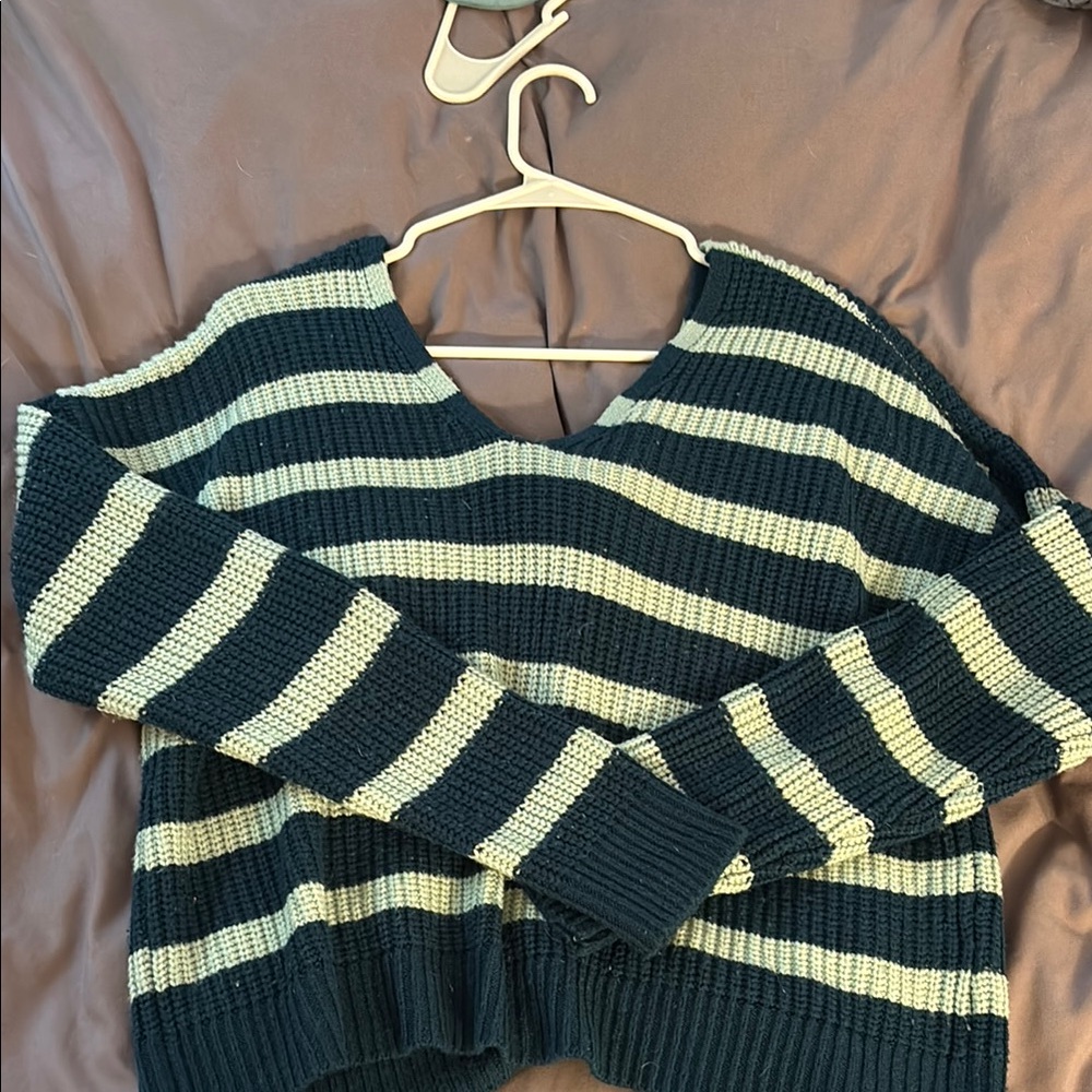 It's Our Time Blue and Green V-Neck Sweater